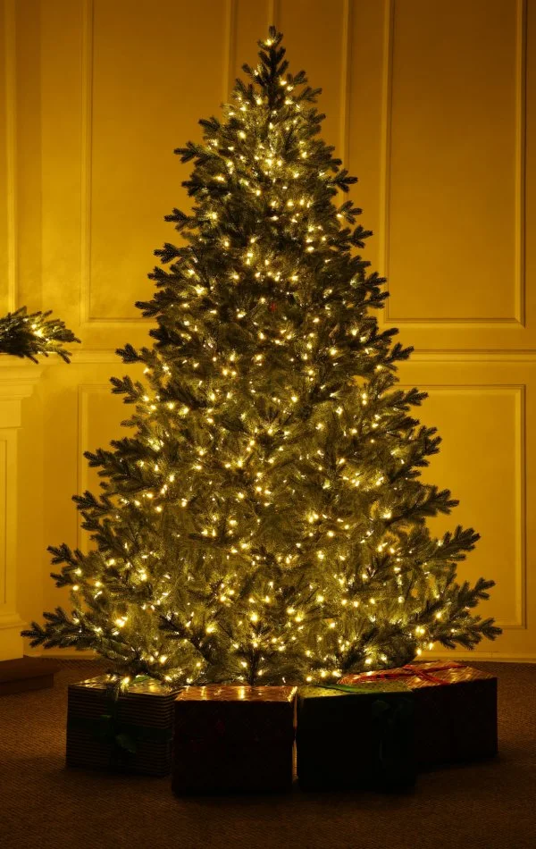  Brad artificial de lux cu ace 260 cm, Full 3D Grandis Fir cu iluminare 1400 LED elegantă naturală cu lumini