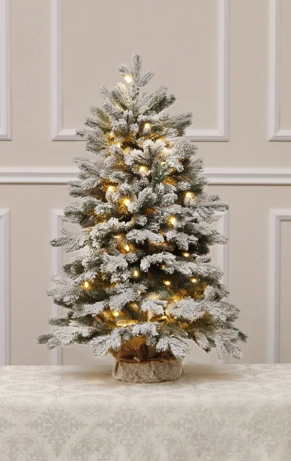 Künstlicher Weihnachtsbaum mit Schnee 90 cm-50 LED-100% Spritzguss Nadeln-White Angel 